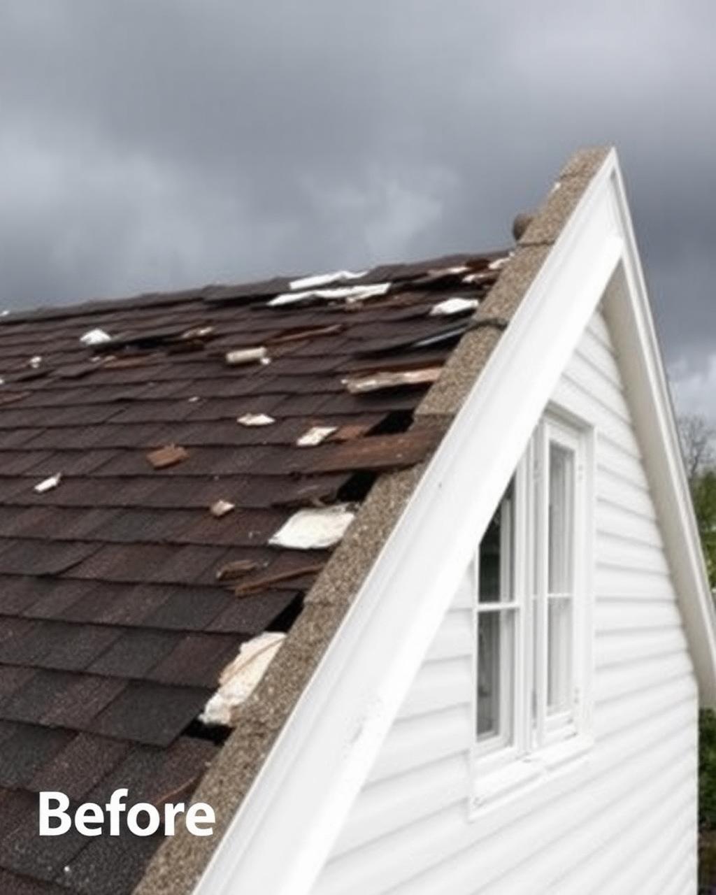 Storm damaged roof before repair